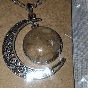 N008 Handmade Nebraska River Rock Crescent Necklace